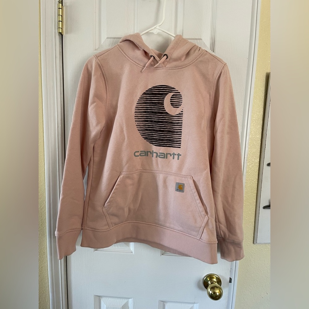 carhartt women’s relaxed fit rain defender hoodie in ash rose. size Medium